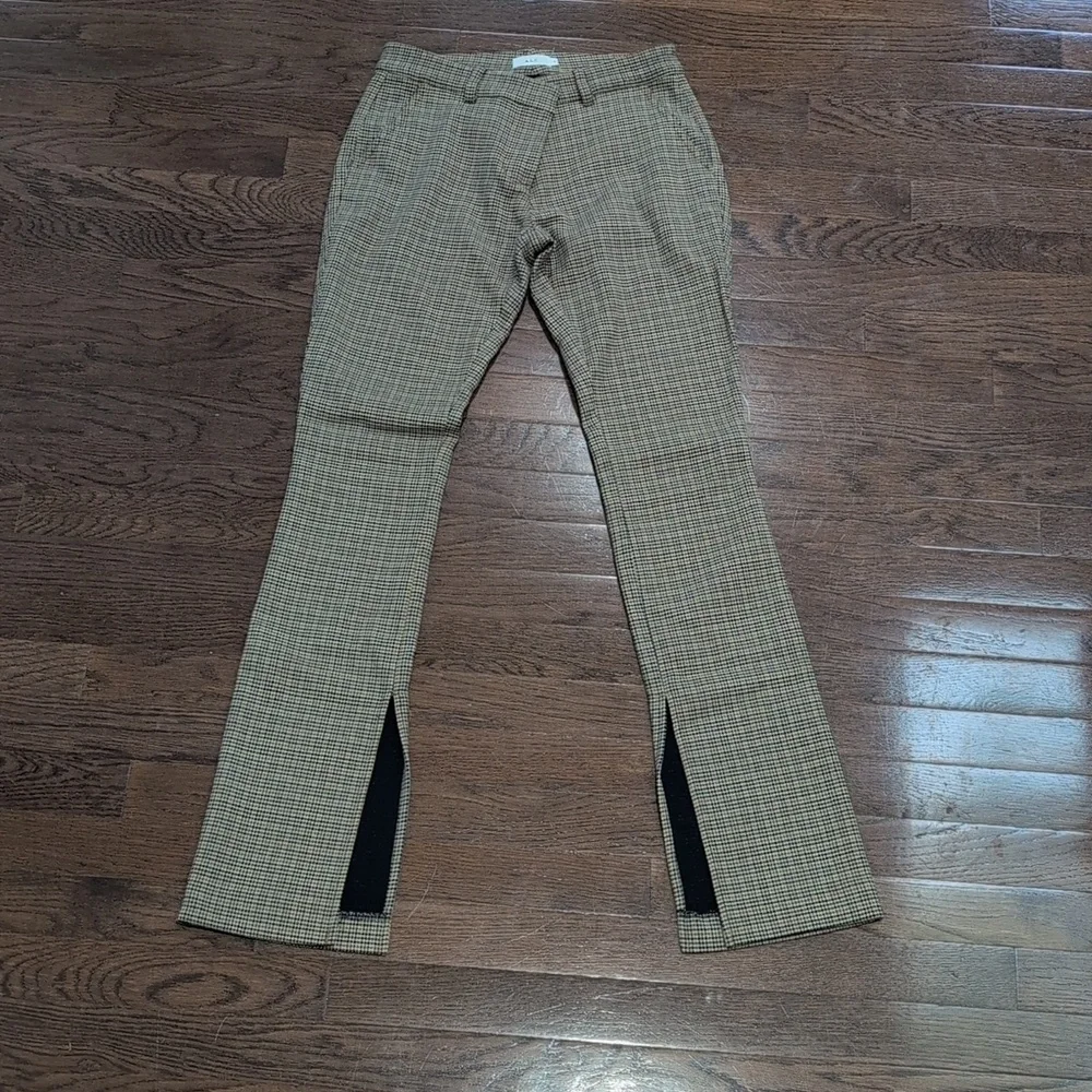 A.L.C. Javier Tan & Navy Plaid Split Hem Trousers Dress Pant Size 2 Waist 15" - Picture 3 of 15